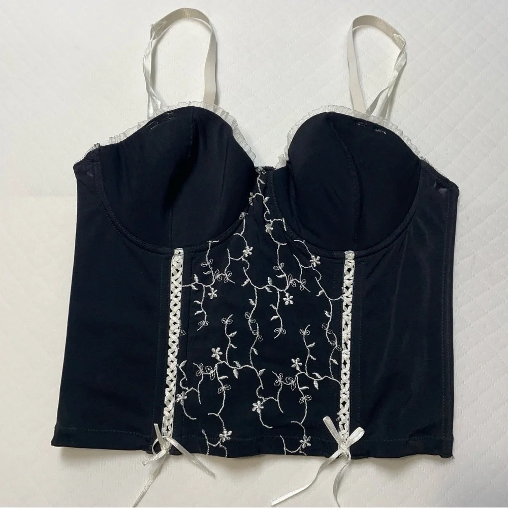 Black‎ Bustier Top with White Embroidery size 36C
